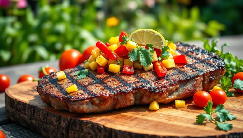 Grilled steak with corn relish